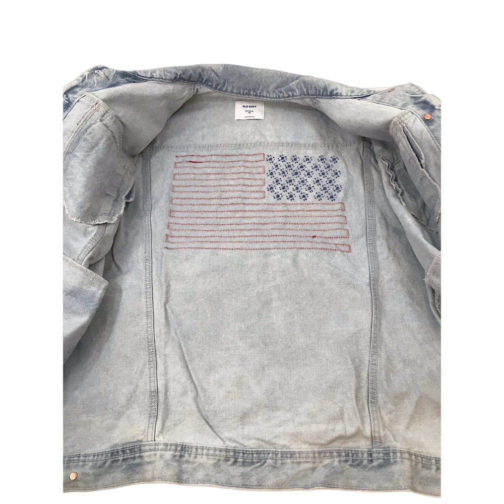 Old Navy Women's Size 2XL Embroidered American Flag Boyfriend Jean Jacket NWT - Picture 6 of 15